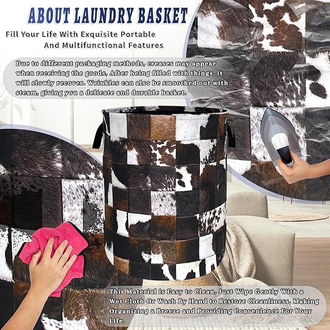 Personalise Cow Print Laundry Basket Oxford Cloth Animal Cowhide Laundry Hamper - Image 8