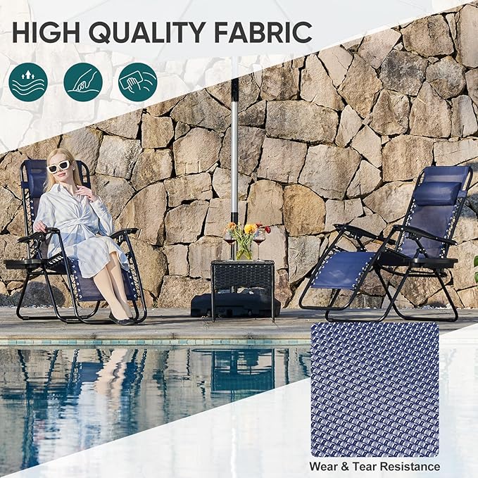 NEWBULIG Zero Gravity Chair Set of 4, Lounge Chair Folding Portable Adjustable Camping Reclining Chairs with Adjustable Pollow, Mesh Back, Cup Holder Trays Lawn Patio Chair for Pool Beach - Blue - Image 4