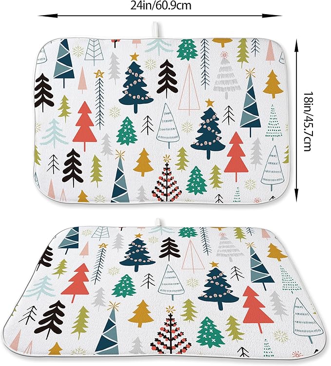 Christmas Dish Drying Mats 18x24 Inch Colorful Geometric Christmas Tree Drying - Image 2