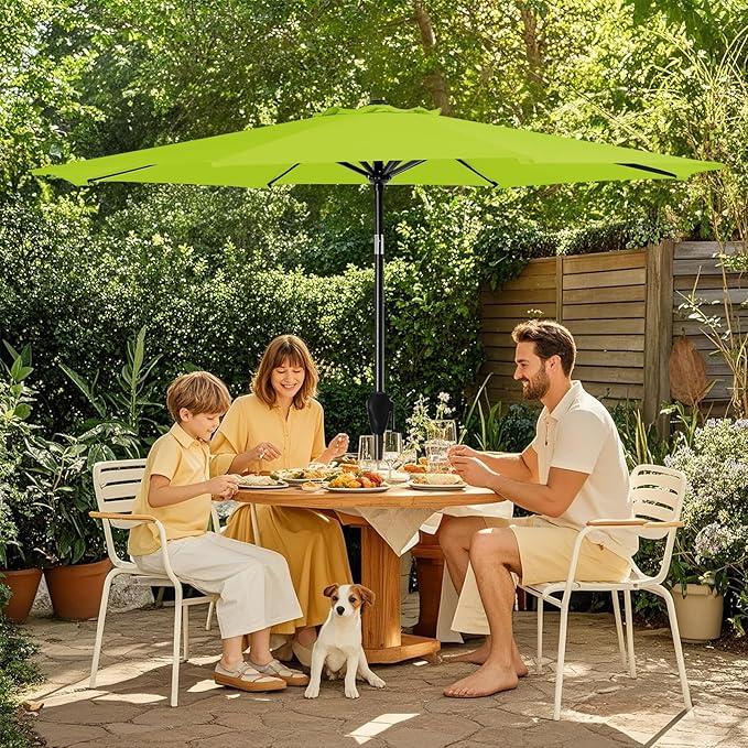MEWAY 10ft Patio Umbrella Outdoor Table Umbrellas with Push Button Tilt and Crank, Market Umbrella 8 Sturdy Ribs for Deck, Garden, Pool and Backyard, Apple Green - Image 2