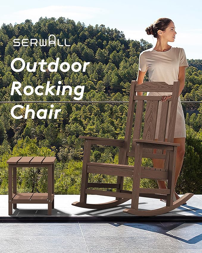 SERWALL Oversized Rocking Chair Set of 4 Outdoor, HDPE Outdoor Rocking Chair Set of 4, Coffee - Image 8