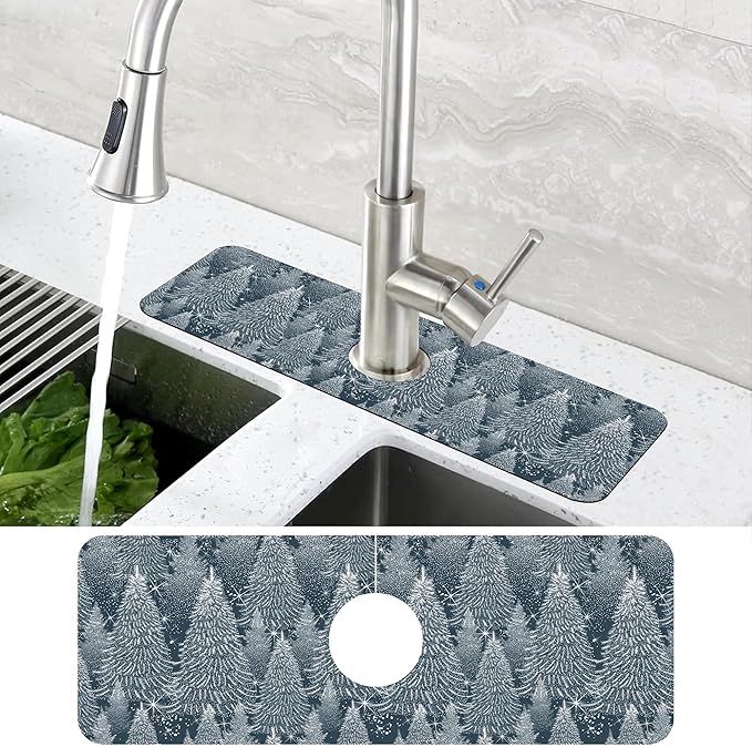 Christmas Forest Sink Faucet Absorbing Mat Pine Spruce Sink Splash Guard Faucet - Image 4