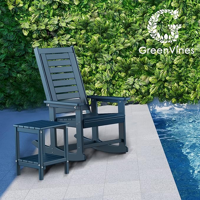 GREENVINES Outdoor Rocking Chairs | Porch Rocker | HDPE Plastic | Blue | Oversized Rockers | High Back | Big & Tall | Ladder Back | for Patio Outside Backyard Balcony Garden - Image 6
