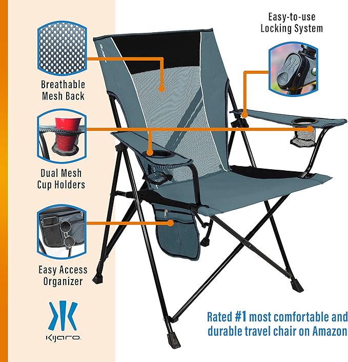 Kijaro Portable Camping Chairs - Enjoy the Outdoors with a Versatile Folding Sports Chair for Outdoor & Lawn - Dual Lock Feature Locks Position – Hallet Peak Gray - Image 5
