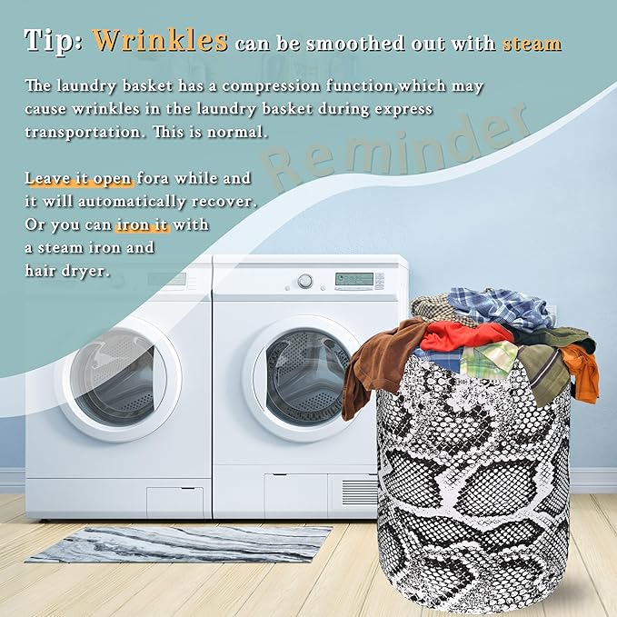 Grey White Snake Texture Laundry Hamper Snake Colorful Laundry Basket - Image 6