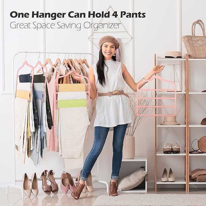 Velvet Pants Clothes Hanger Space Saving Non Slip Pants Shorts Hanger, - Image 4