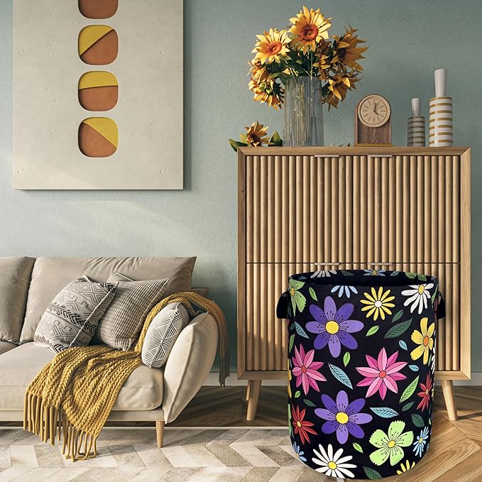 Colorful Hippie Flower Laundry Basket Art Flowers Foldable Funny Laundry Hamper - Image 7