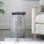 JONATHAN Y TBL1025A Lula 17.25" Suzani Ceramic Indoor/Outdoor Garden Stool, Blue/Green, Classic, Coastal, Bohemian, Traditional, Mediterranean, Cottage for Living Room, Garden, Outdoor, Home - Image 2