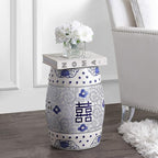 JONATHAN Y TBL1013A Double Happiness 18" Chinoiserie Ceramic Drum Indoor/Outdoor Garden Stool Bohemian, Coastal, Classic, Cottage, French Country, Traditional, Bathroom, Garden Room, Patio, Blue/White - Image 2