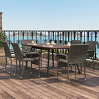 Yaheetech Set of 6 Stackable Outdoor Rattan Dining Chairs, All-Weather Armchair w/Armrests, Steel Frame for Garden, Patio, Deck, Yard, Poolside Gray - Image 2