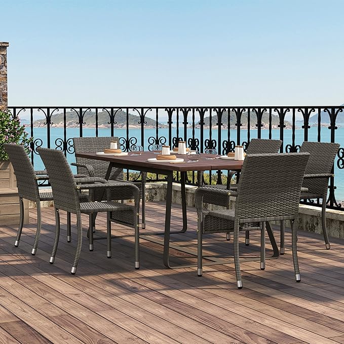 Yaheetech Set of 6 Stackable Outdoor Rattan Dining Chairs, All-Weather Armchair w/Armrests, Steel Frame for Garden, Patio, Deck, Yard, Poolside Gray - Image 2