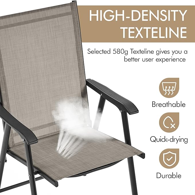 Yaheetech Outdoor Patio Chairs Set of 4, Portable Dining Chairs with Armrests for Camping, Lawn Yard Beach, Folding Outdoor Chairs 4-Pack with Metal Frame, Brown - Image 7