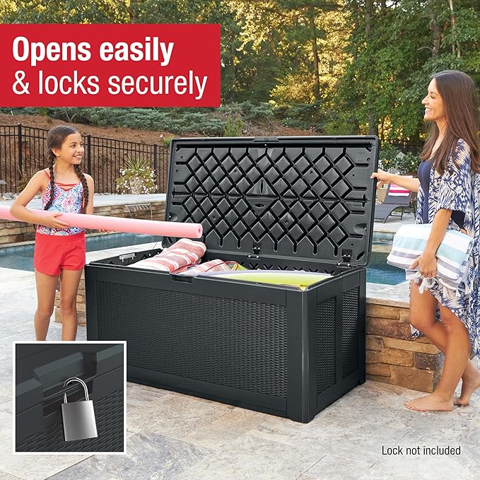 Rubbermaid Extra Large Resin Outdoor Storage Deck Box (134 Gal), Weather Resistant, Black, Deck Organization for Home/Backyard/Pool Chemicals/Toys/Garden Tools/Porch/Patio Cushions - Image 5