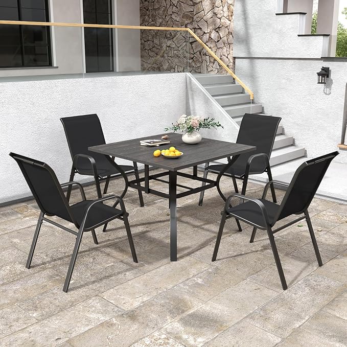 Patio Chairs Set of 8, Stackable Outdoor Dining Chairs for All Weather Textilene Fabric & Metal Frame, Outdoor Chairs Set for Backyard Deck Garden - Image 8