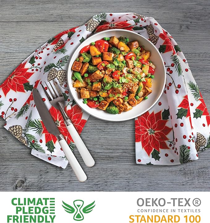 Urban Villa Christmas Kitchen Towels Pine Cone Print Multi Color, 100% Cotton - Image 2