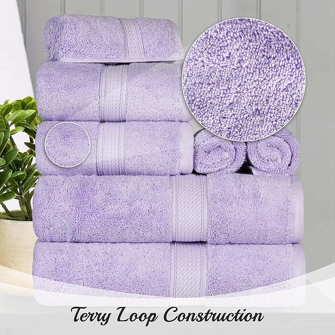 Superior Egyptian Cotton Solid Towel Set, Washcloths 13” x 13”, Hand Towels 20” - Image 3