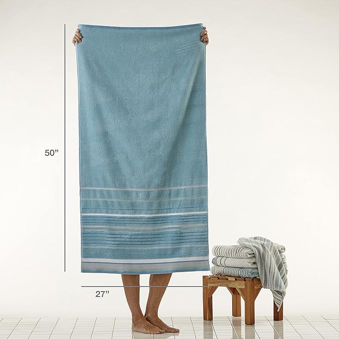 SKL Home Seabrook Stripe 100% Cotton Premium Bath Towel, 550 GSM, Soft & - Image 6