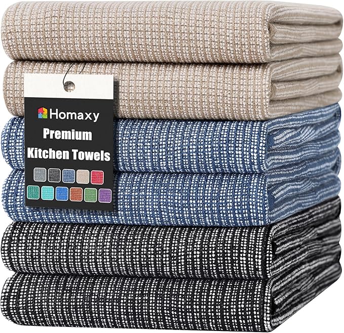 Homaxy Premium Kitchen Towels, Large Cotton Kitchen Hand Towels, Flat and Terry by Homaxy