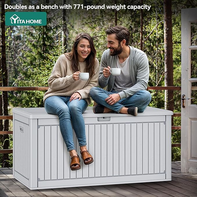 YITAHOME 260 Gallon Large Deck Box with Divider & Side Handles, Outdoor Double-Wall Storage for Patio Furniture Cushions, Garden Pool Accessories, Waterproof & Lockable - Image 5