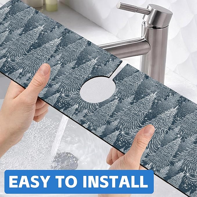 Christmas Forest Sink Faucet Absorbing Mat Pine Spruce Sink Splash Guard Faucet - Image 6