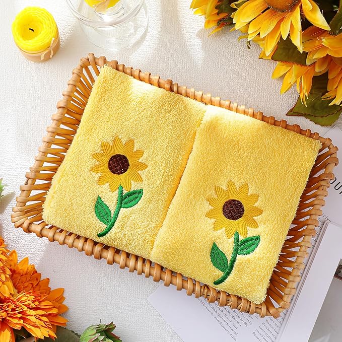 2 Pcs Sunflowers Hand Towels Bright Yellow Bathroom Decor 14x29 Inch - Image 6