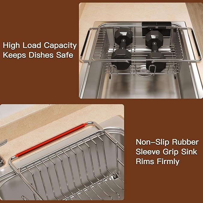 Over the Sink Expandable Dish Drainer Drying Rack In Stainless Steel - Image 7