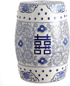 JONATHAN Y TBL1013A Double Happiness 18" Chinoiserie Ceramic Drum Indoor/Outdoor Garden Stool Bohemian, Coastal, Classic, Cottage, French Country, Traditional, Bathroom, Garden Room, Patio, Blue/White by JONATHANY