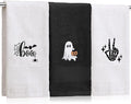3 Pcs Halloween Hand Towels for Bathroom, Boo Ghost Black White Embroidered by SmoothNovelty