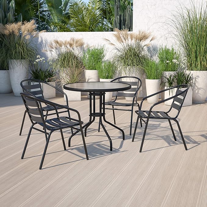 Flash Furniture Aluminum Slat Back Stacking Outdoor Restaurant Chairs, Modern Stackable Patio Chairs for Restaurants, Set of 4, Black - Image 2