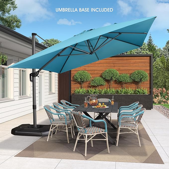 PURPLE LEAF 10' X 13' Patio Umbrella with Base Outdoor Cantilever Rectangle Offset Umbrella with 360-degree Rotation for Garden Deck Pool Patio Turquiose - Image 2