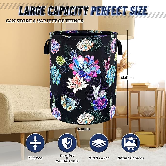 Colorful Cactus Flowers Laundry Basket Oxford Cloth Cactus Laundry Hamper - Image 3