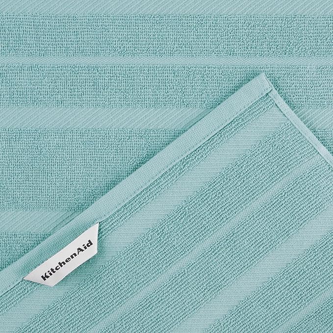 KitchenAid Albany Kitchen Towel 4-Pack Set, Mineral Water Aqua/White - Image 4