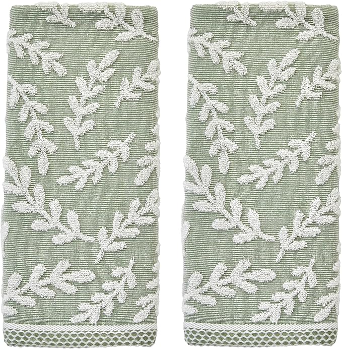 SKL Home Leaf Sprig 100% Cotton Jacquard 2pc Hand Towel Set, Reversible & by SKLHomebySaturdayKnightLtd