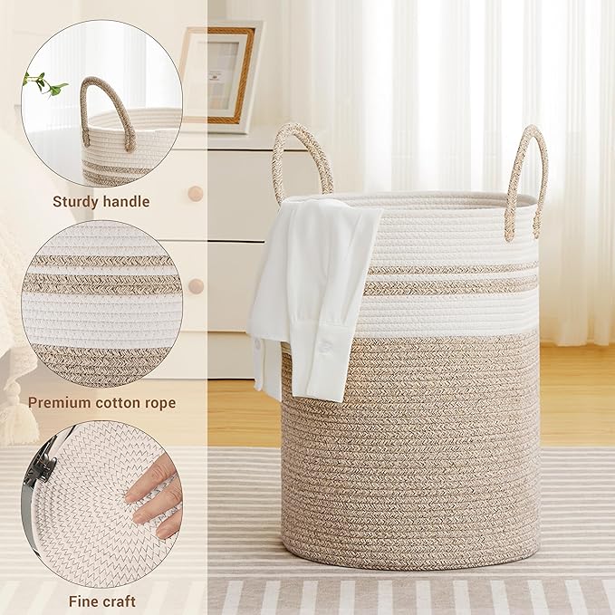 Tall Laundry Basket with Handles, 58L Portable Dirty Clothes Hamper, Boho - Image 3