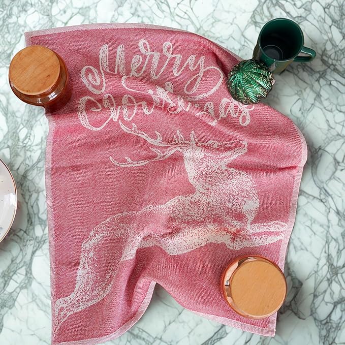 sea me at home Christmas Tea Towel Set of 4-100% Cotton Jacquard Kitchen Towels - Image 4