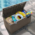 Greesum 100 Gallon Resin Patio Storage Box for Garden Tools, Outdoor Furniture Cushions, Pool Supplies, Coffee - Image 4