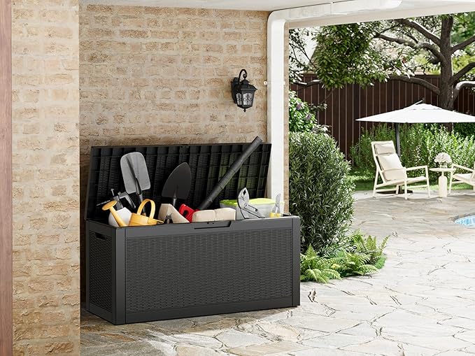 Outdoor Storage Box, Resin Deck Boxes Indoor and outdoor, Waterproof Storage Box Lockable Lid (Black, 70 Gallon) by NBYSGO