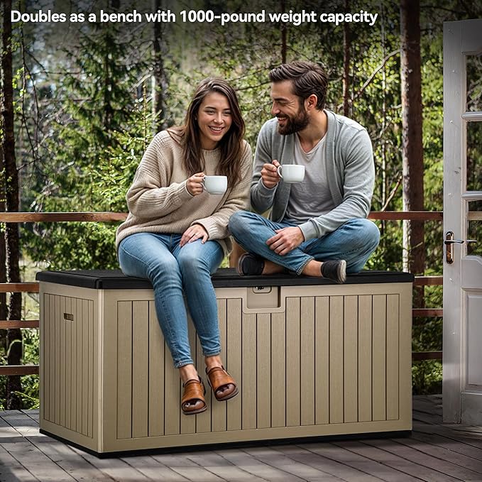 YITAHOME XXL 230 Gallon Large Deck Box,Outdoor Storage for Patio Furniture Cushions,Garden Tools and Pool Equipment with Flexible Divider,Waterproof,Lockable (Black&Brown) - Image 4