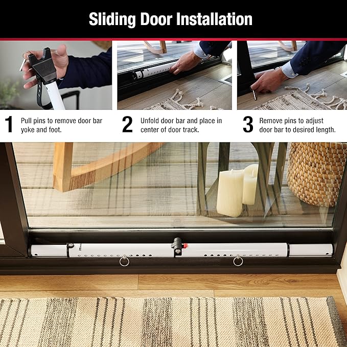 Master Lock Sliding Door Stopper and Door Security Bar, Adjustable - Image 5