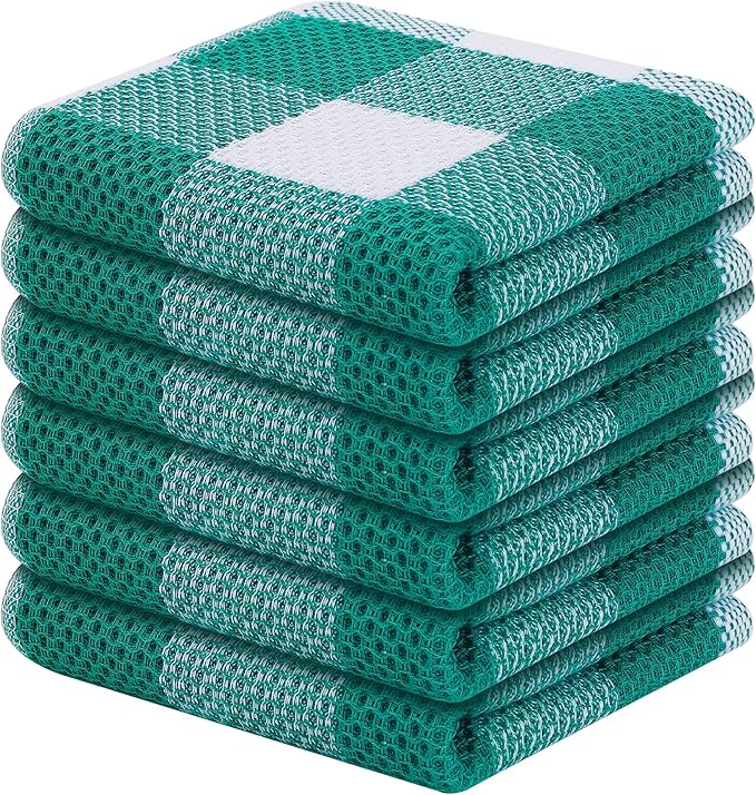 Homaxy 100% Cotton Waffle Weave Check Plaid Dish Cloths, 12 x 12 Inches by Homaxy