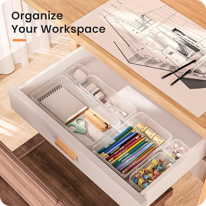 A-LuGei 【46PCS & 5Sizes】 Clear Drawer Organizer, 【Hold 277 Items】 Makeup - Image 2