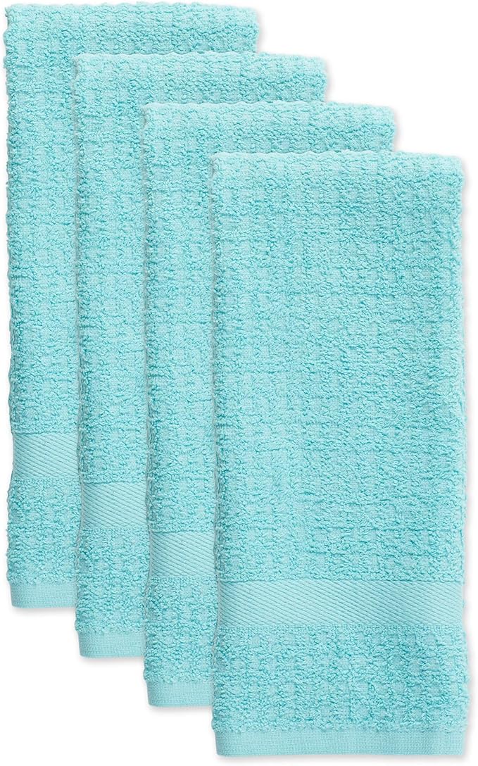 DII Basic Terry Collection Waffle Dishtowel Set, Solid Aqua, 4 Piece - Image 2