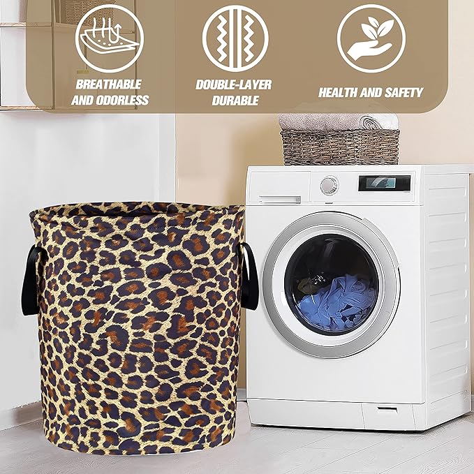 Brown Leopard Laundry Basket Foldable Oxford Cloth Funny Tote Bag Laundry - Image 7