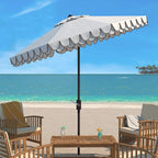SAFAVIEH 9ft Outdoor Patio Umbrella, Round, Valance, Ivory & Navy Trim, Auto Crank Tilt, UV Resistant for Deck, Backyard, Poolside (PAT8006F) - Image 6