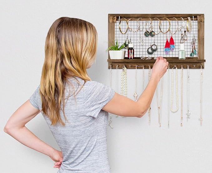 Rustic Jewelry Organizer with Bracelet Rod Wall Mounted - Image 3