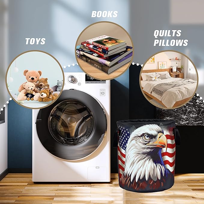 American Flag Eagle Laundry Basket Foldable Oxford Cloth Funny Tote Bag Laundry - Image 4