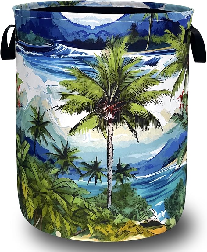 Tropical Palm Tree Laundry Basket Oxford Cloth Colorful Hawaii Laundry Hamper by Unknown