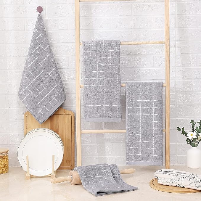 Homaxy 100% Cotton Terry Kitchen Towels, Checkered Designed, Soft and Super - Image 7