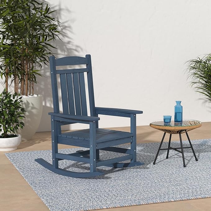 KINGYES HDPE Rocking Chairs Outdoor, Patio Rocking Chairs with 330lbs Support, Smooth Porch Rocker for Deck Lawn Yard, Navy - Image 2