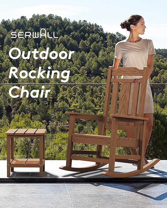 SERWALL Outdoor Rocking Chair Set of 6, Patio Rocking Chair Sets, HDPE Rocking Chair for Adults, Brown - Image 8